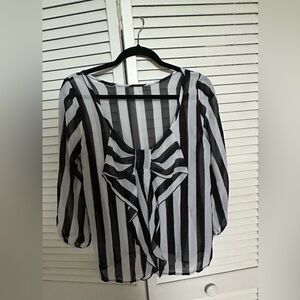 Black and white striped bow tie blouse shirt